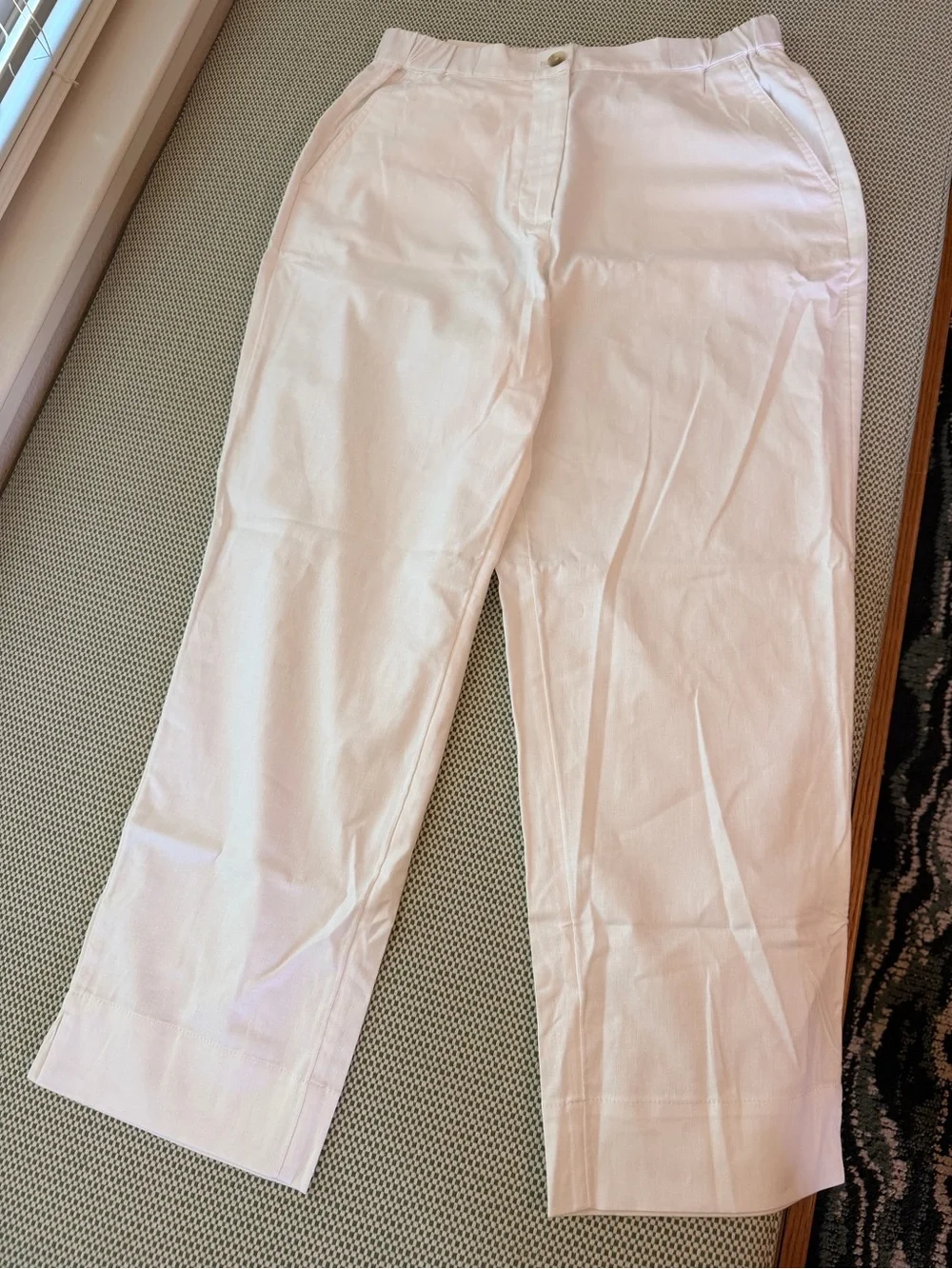 Banana‎ Republic White tapered linen-blend pull on ankle pant Size M #166